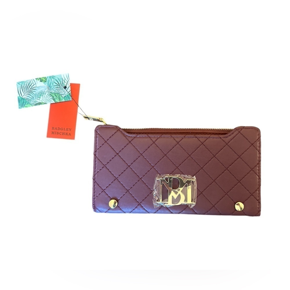 Badgley Mischka Plum‎ Vegan Leather Long Cards Wallet BM4172 MSRP 59